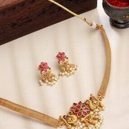 Gold-Plated Peacock Pearl Necklace & Earrings Set-15