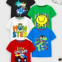 Pack of 5 Graphic Print Round-Neck T-Shirts-image-73