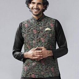 Men Floral Print Regular Fit Nehru jacket-14