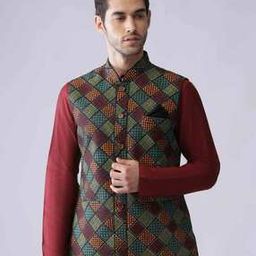 Men Checked Print Regular Fit Nehru jacket-23