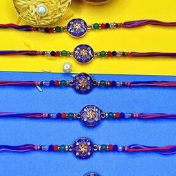 Pack of 6 Men Stone-Beaded Tie-Up Rakhi-image-1
