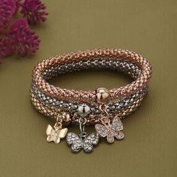 Women Pack of 3 Three-Tone Link Bracelets-image-40