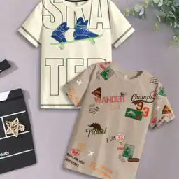 Boys Pack of 2 Graphic Print Regular Fit T-Shirts-image-88