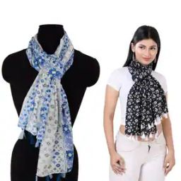 Women Floral Print Stoles with Tassels-image-52