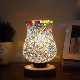 devansh Mosaic Table Lamp with Shade & Wooden Base image 1