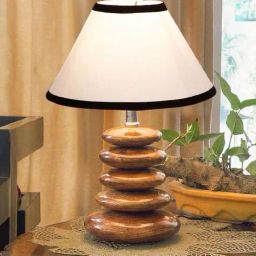 devansh Cotton Table Lamp with Wood Pebble Stem   image 1