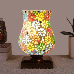 devansh  Floral Print Table Lamp with Shade & Wooden Base image 1