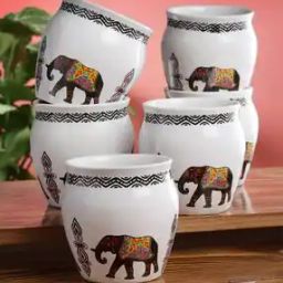 Set of 6 Ceramic Elephant Print Kullars-22