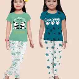 Girls Pack of 2 Printed T-Shirt & Pyjamas Set-25