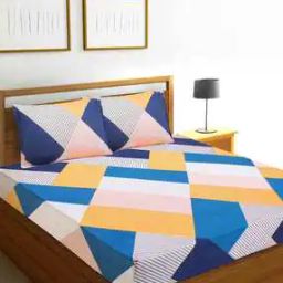 Geometric Print Double Bedsheet with Pillow Covers-9