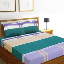 Colourblock Double Bedsheet with Pillow Covers-image-121