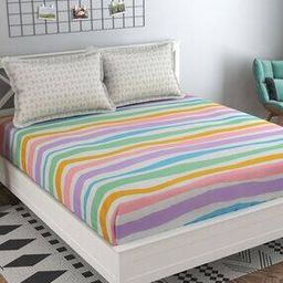 150 TC Striped Double Bedsheet with Pillow Covers-37