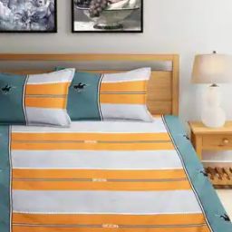 210 GSM Striped Double King-Size Bedsheet with Pillow Covers-image-1