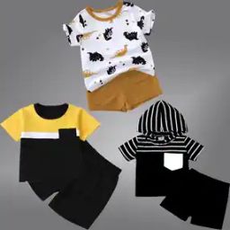 Pack Of 3 Graphic Print T-Shirt & Shorts Set-picture-9