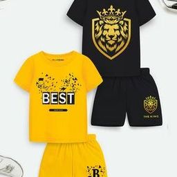 Pack of 2 Typographic Print T-Shirt & Shorts Sets-12