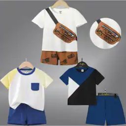 Boys Pack of 3 Printed Shorts & T-Shirt Set-picture-1