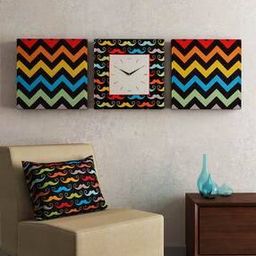Set of 3 Printed Square Shape Wall Clock with Wall Art-image-32