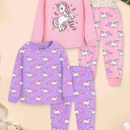 Pack of 2 Girl Graphic Print T-Shirt & Pyjamas Sets-picture-14