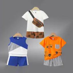 Boys Pack of 3 Printed T-Shirts & Shorts Set-image-21