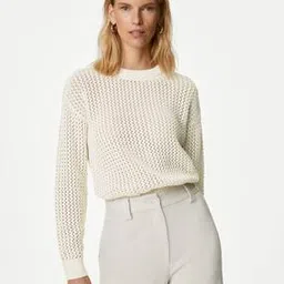 Women Pointelle-Knit Regular Fit Crew-Neck Pullover-33