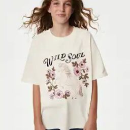 Girls Slogan Print Relaxed Fit Round-Neck Pure Cotton T-Shirt-image-15