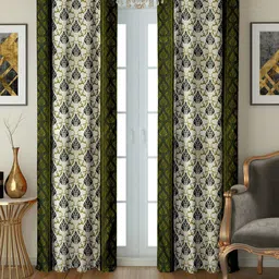 Cortina Olive Green & Cream-Coloured 2 Pcs Ethnic Motifs Long Door Curtains-image-64