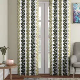 Cortina Olive Green & White 2 Pcs Floral Long Door Curtains-image-43