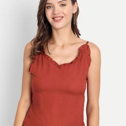 D 'VESH Women Rust Solid V-Neck Top-image-17