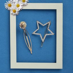 VOGUE PANASH Women Set Of 2 Gold-Toned Embellished Bobby Pins-42
