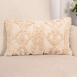 Art Avenue Cream-Coloured Self Design Cotton Rectangle Cushion Cover-16
