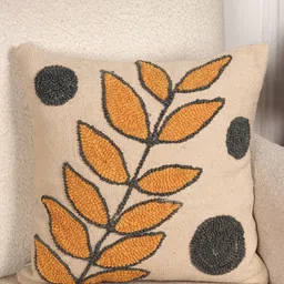 Art Avenue Beige & Mustard Embroidered Square Cushion Cover-image-77