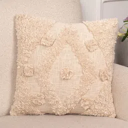 Art Avenue Cream-Coloured Embroidered Cotton Square Cushion Cover-image-72