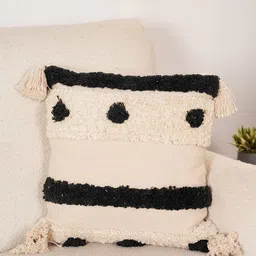 Art Avenue Cream-Coloured & Black Self Design Cotton Square Cushion Cover-image-61