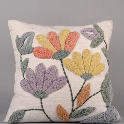 Art Avenue Cream-Coloured & Purple Self Design Cotton Square Cushion Cover-picture-50