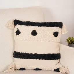 Art Avenue Cream-Coloured & Black Embroidered Cotton Square Cushion Cover-image-57
