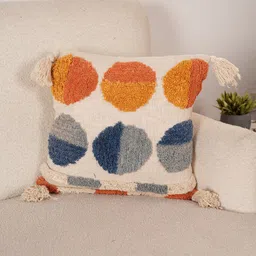 Art Avenue Cream-Coloured & Blue Embroidered Cotton Square Cushion Cover-image-61
