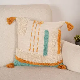 Art Avenue Beige & Blue Self Design Cotton Square Cushion Cover-picture-16