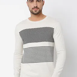 Mufti Men White & Black Round Neck Full Sleeve Sweater-picture-32