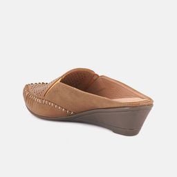 EVERLY Beige Wedge Mules with Laser Cuts image 5