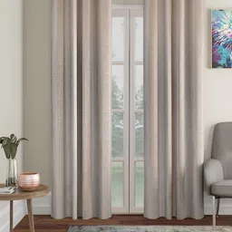 HOSTA HOMES Cream-Coloured 2 Pieces Abstract Eyelet Black Out Long Door Curtain-image-86
