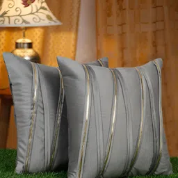 HOSTA HOMES Grey 2 Pieces Velvet Striped Square Cushion Covers-46