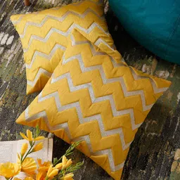 HOSTA HOMES Yellow & Gold-Toned Set of 2 Geometric Square Cushion Covers-55