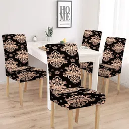 HOSTA HOMES Black & White 4 Pieces Printed Chair Cover-image-39