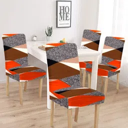 HOSTA HOMES Orange & Grey 4 Pieces Printed Chair Cover-image-52