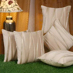 HOSTA HOMES Beige 5 Pieces Velvet Geometric Square Cushion Covers-13