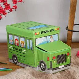 HOSTA HOMES Infant Green Bus Shaped Stool Cum Storage Organiser-39