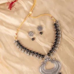 Ozanoo Women Silver Oxidized Beaded Jewellery Set-picture-23