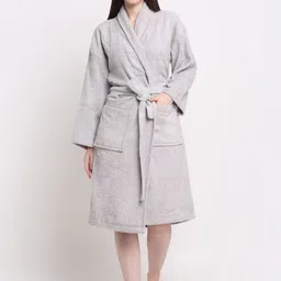 Creeva Silver Bath Robe With Pockets-image-3