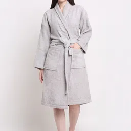 Creeva Breathable Terry Cotton Bath Robe With Belt-image-25