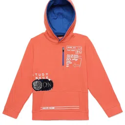 UNDER FOURTEEN ONLY Boys Orange Typography Printed Cotton Hooded Sweatshirt-image-71